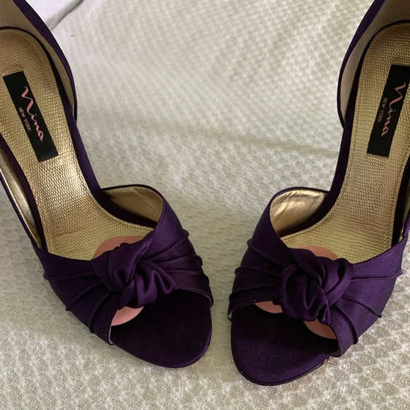 Purple Satin Open Toe Heels - Picture 10 of 12
